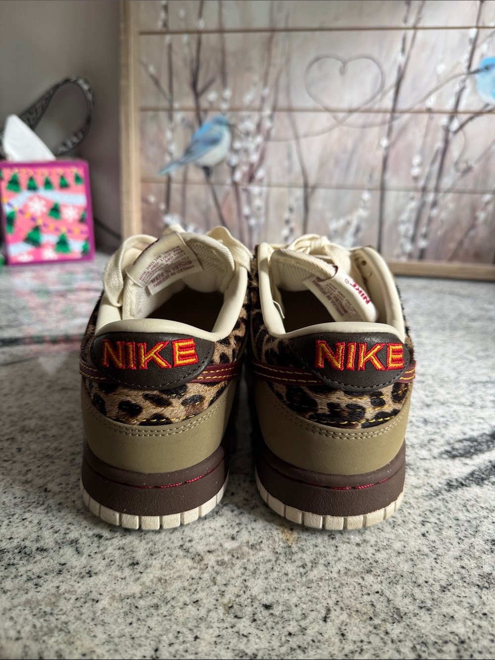 Nike Beige and Burgundy Low-Top Sneakers with Leopard Accent - Picture 2 of 6